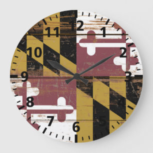Grande Horloge Ronde Ancien drapeau de l'État du Maryland en bois