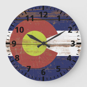 Grande Horloge Ronde Ancien drapeau en bois du Colorado