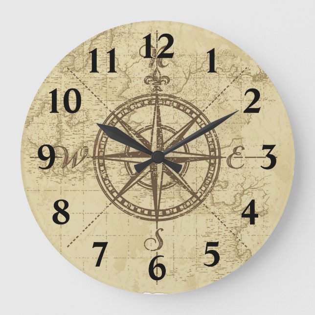 Grande Horloge Ronde Ancienne carte Compass (Recto)