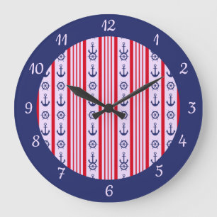 Grande Horloge Ronde Ancre de bateau bleu marine