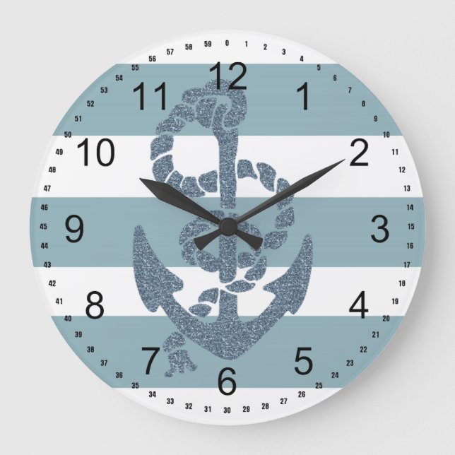 Grande Horloge Ronde Ancre des rayures nautiques (Recto)