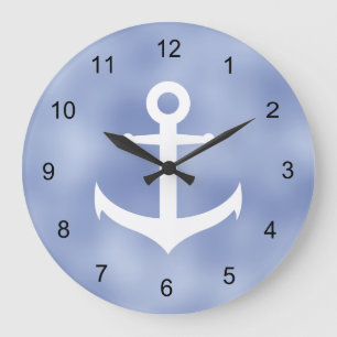 Grande Horloge Ronde Ancre marine bleue et blanche