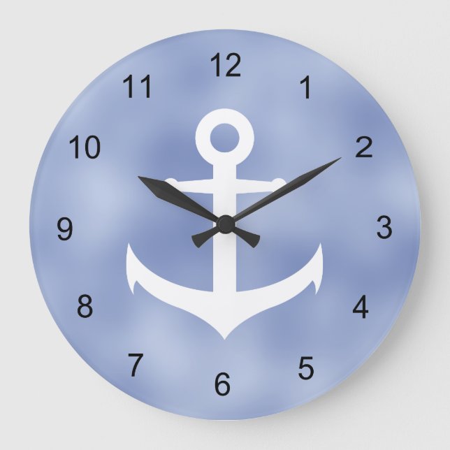 Grande Horloge Ronde Ancre marine bleue et blanche (Recto)