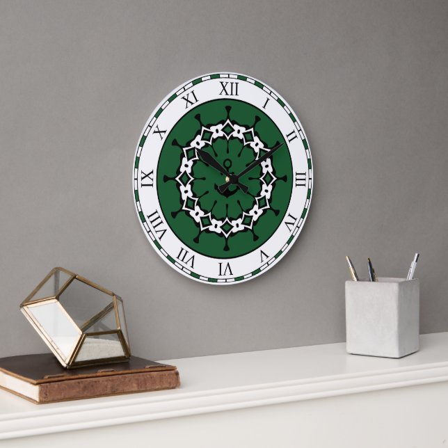 Grande Horloge Ronde Ancre nautique abstraite verte et blanche (Bureau)