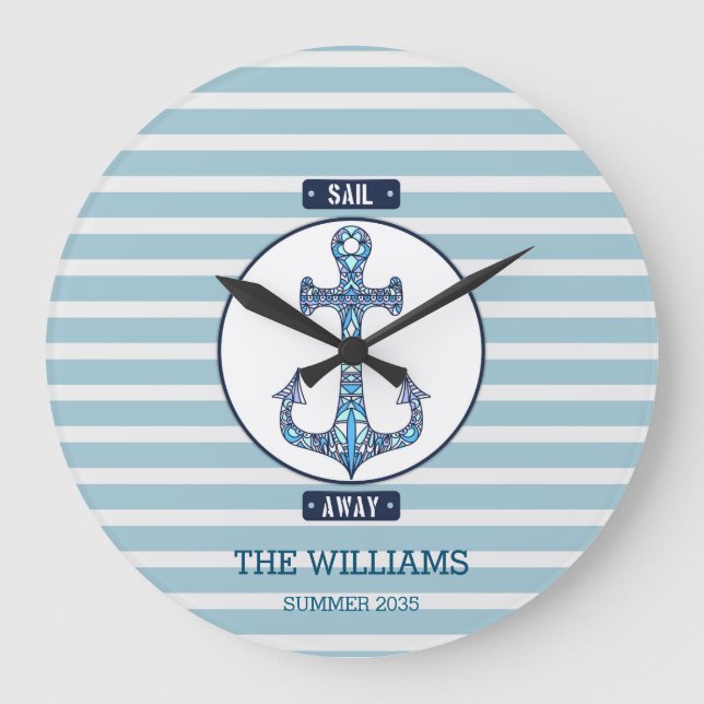 Grande Horloge Ronde Ancre nautique - Personnalisation du littoral D (Recto)