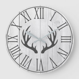 Grande Horloge Ronde Andouillers blancs en bois et de cerfs communs de