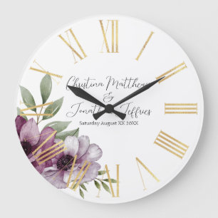 Grande Horloge Ronde Anémones aquarelles romantiques