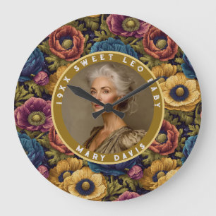 Grande Horloge Ronde Anémones Colorées Fleur Anniversaire Pour Femme