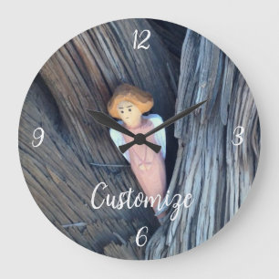 Grande Horloge Ronde Ange sculpté dans l'arbre Thunder Cove
