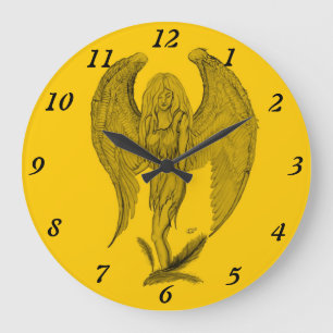 Grande Horloge Ronde Angel - design noir et jaune