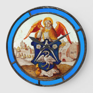 Grande Horloge Ronde Angel et armoiries en verre tendu médiéval