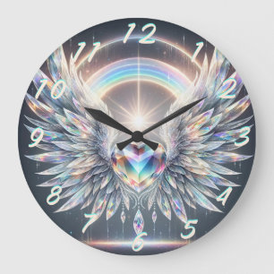 Grande Horloge Ronde Angel Wings Crystal Heart