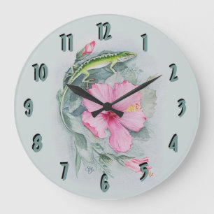 Grande Horloge Ronde Angile de Caroline et Hibiscus