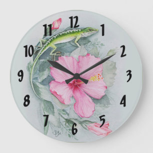 Grande Horloge Ronde Angile de Caroline et Hibiscus