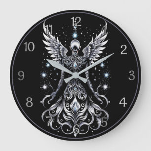 Grande Horloge Ronde Angle De Tatouage Noir Et Argent