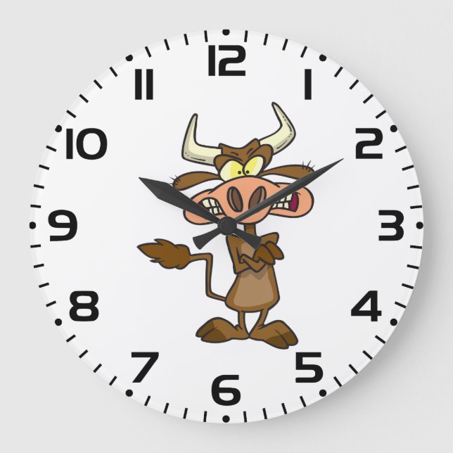Grande Horloge Ronde Angry Cartoon Bull Funny Grumpy (Recto)