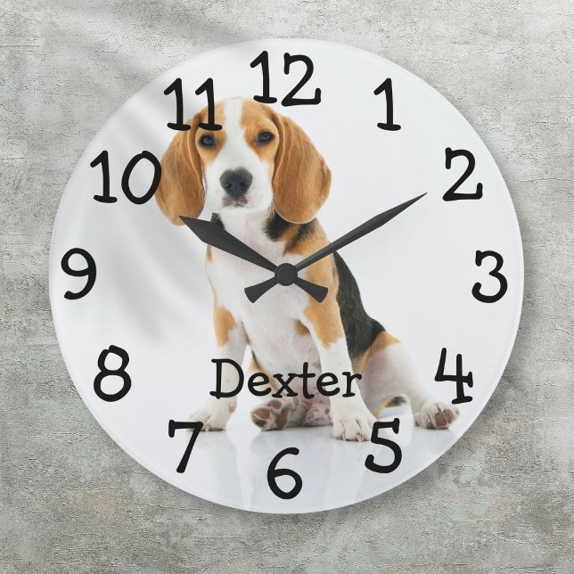 Grande Horloge Ronde Animal de compagnie préféré (Favorite Pet Dog Cat Photo Name Large Clock)