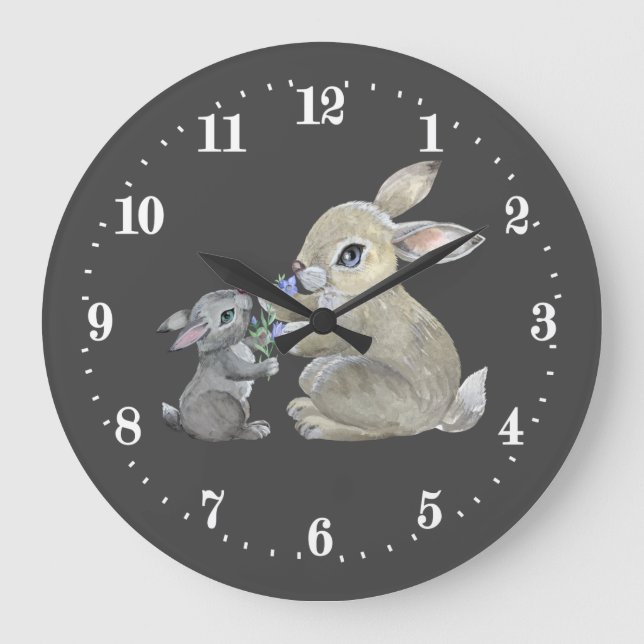 Grande Horloge Ronde animal mignon amoureux du lapin (Recto)