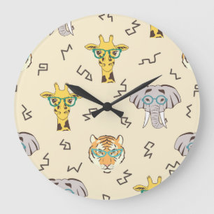 Grande Horloge Ronde Animaux africains : Motif mignon et sans coutures