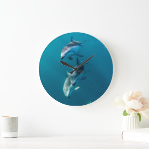 Grande Horloge Ronde Animaux de bébés cutest Famille de dauphins