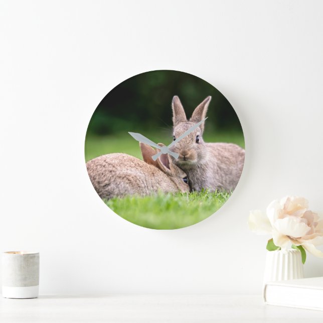 Grande Horloge Ronde Animaux de bébés cutest | Lapins de lapin sauvage (Maison)