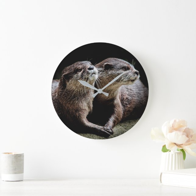 Grande Horloge Ronde Animaux de bébés cutest | Otters tenant les mains (Maison)