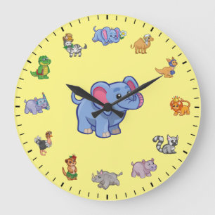 Grande Horloge Ronde Animaux mignons habillés sur le thème