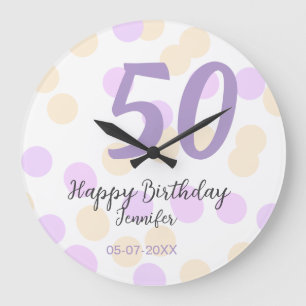 Grande Horloge Ronde anniversaire 50 ans ajouter nom date violet orange