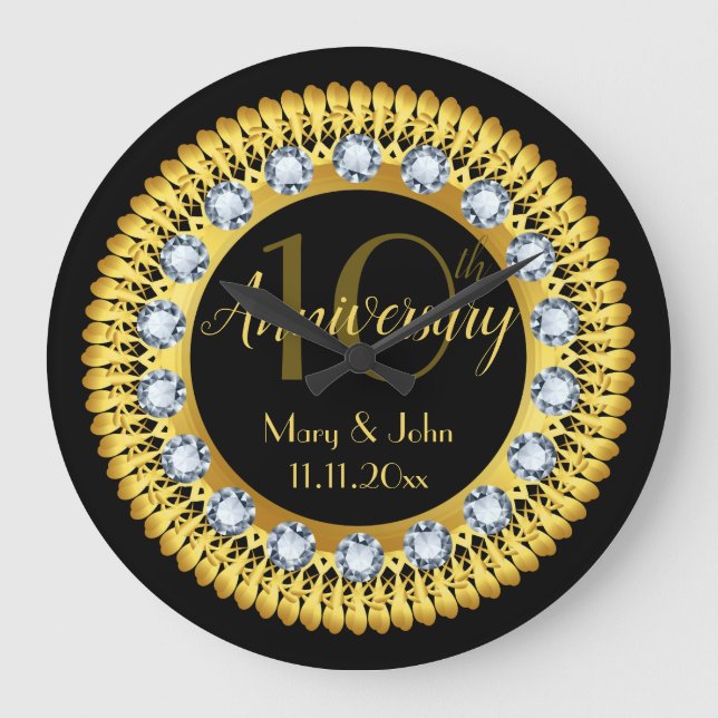 Grande Horloge Ronde Anniversaire de diamants d'or noir personnalisé lu (Recto)