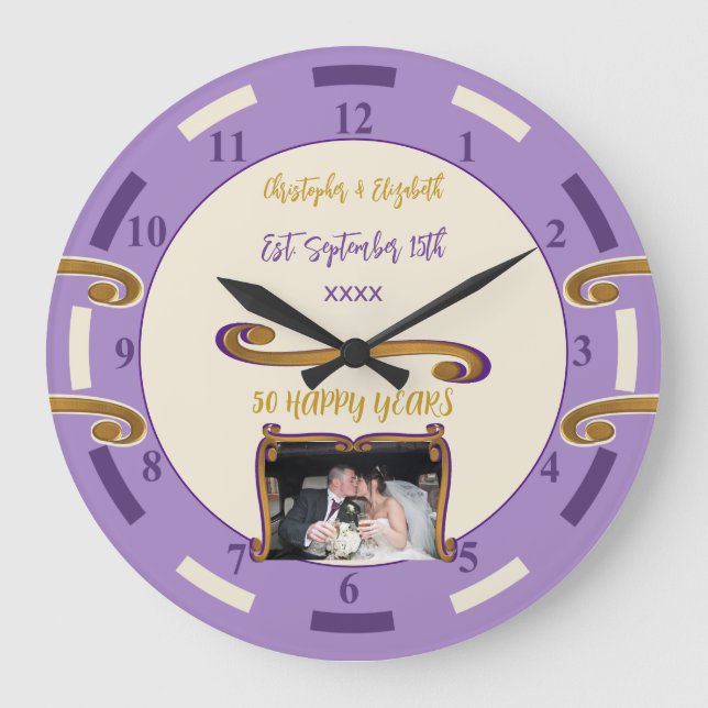 Grande Horloge Ronde Anniversaire de l'or 50 ans ajouter des noms photo (Recto)