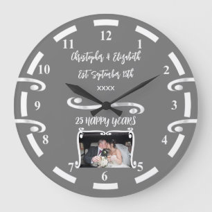 Grande Horloge Ronde Anniversaire de mariage d'argent 25 ans ajouter no