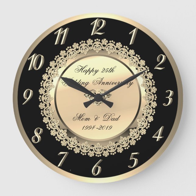 Grande Horloge Ronde Anniversaire de mariage floral élégant de (Recto)