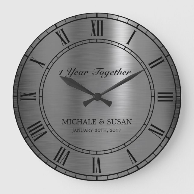 Grande Horloge Ronde Anniversaire de noces d'argent (personnalisez) (Recto)