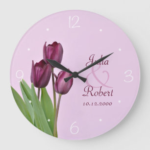 Grande Horloge Ronde Anniversaire des tulipes violettes
