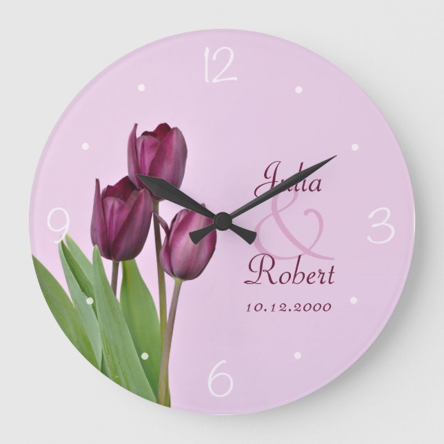 Grande Horloge Ronde Anniversaire des tulipes violettes (Recto)