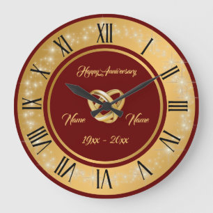 Grande Horloge Ronde Anniversaire d'or de la Personnaliser des anneaux 