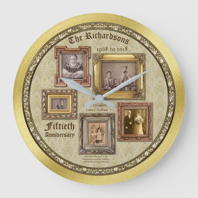Grande Horloge Ronde Anniversaire d'or Mariage Cadres d'antiquités Coll (Recto)