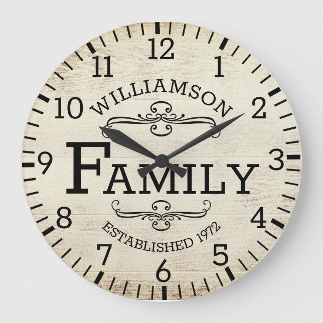 Grande Horloge Ronde Anniversaire du bois rustique Nom de famille Vinta (Recto)