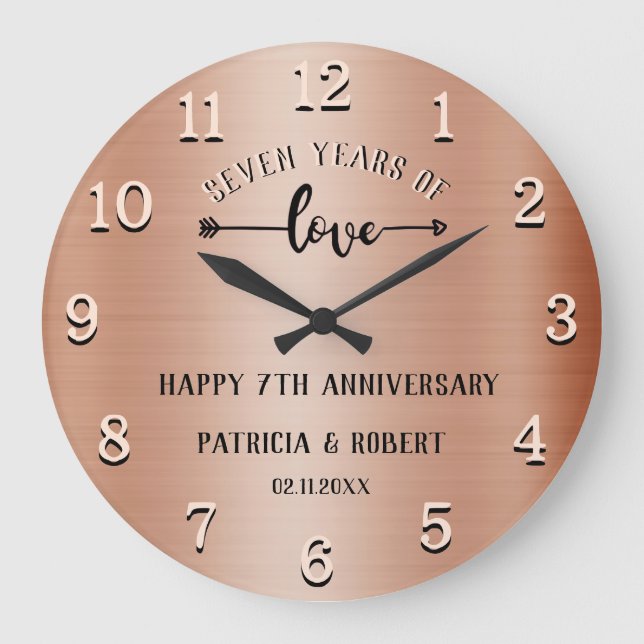 Grande Horloge Ronde Anniversaire du cuivre Joyeux 7e anniversaire Mari (Recto)