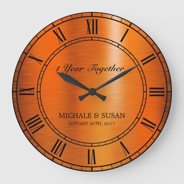 Grande Horloge Ronde Anniversaire du Mariage de bronze (Personnaliser) (Recto)