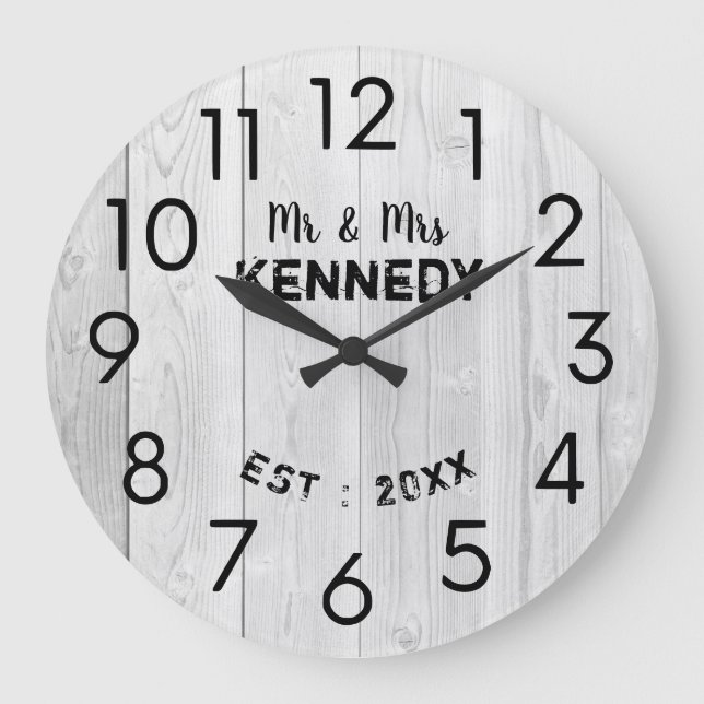 Grande Horloge Ronde Anniversaire du Mariage en bois blanc rustique  (Recto)