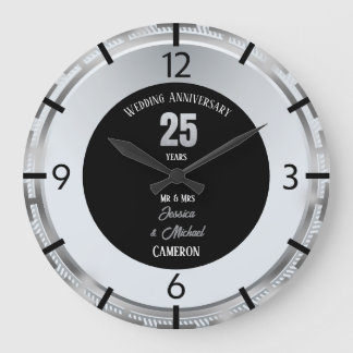 Grande Horloge Ronde Anniversaire Mariage Argent 25 Ans Personnalisé