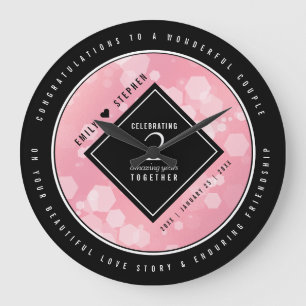 Grande Horloge Ronde Anniversaire Mariage élégant du 2e Rose Quartz