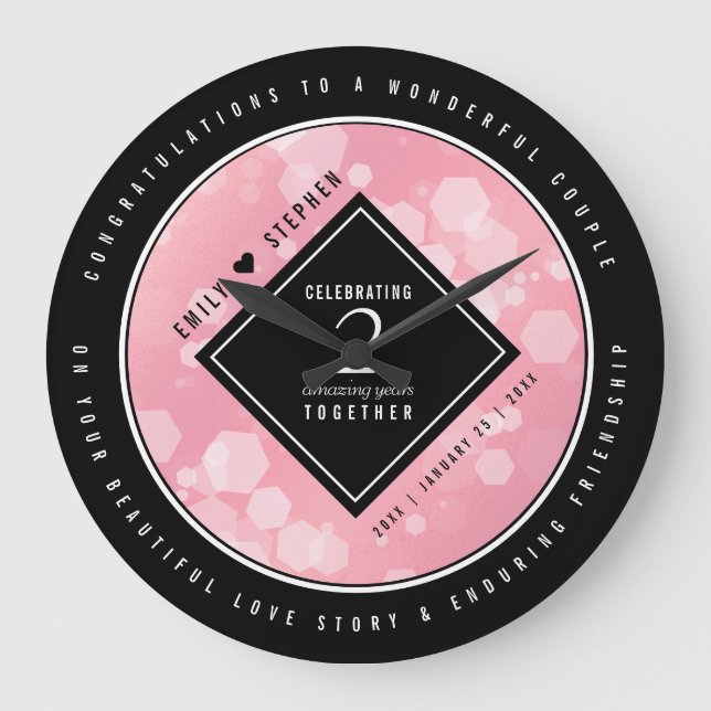 Grande Horloge Ronde Anniversaire Mariage élégant du 2e Rose Quartz (Recto)