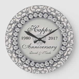 Grande Horloge Ronde Anniversaire ornemental Monogramme personnalisé