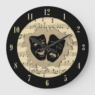 Grande Horloge Ronde Antique Music and Theater Masks with Numbers