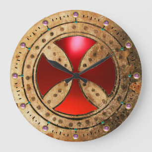 Grande Horloge Ronde ANTIQUE TEMPLAR CROSS Red Ruby Gem