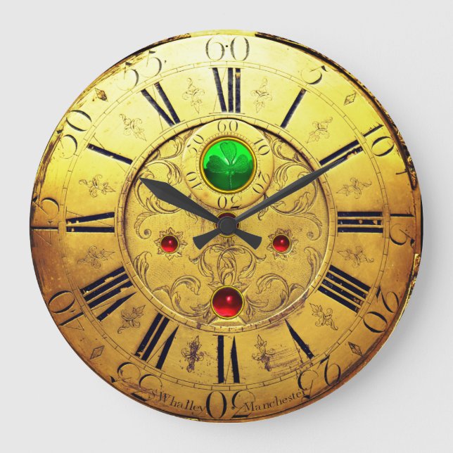 Grande Horloge Ronde Antique Time, Shamrocks, Ruby Gemstones, Gold Yell (Recto)