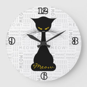 Grande Horloge Ronde APAL : Meow de chat noir