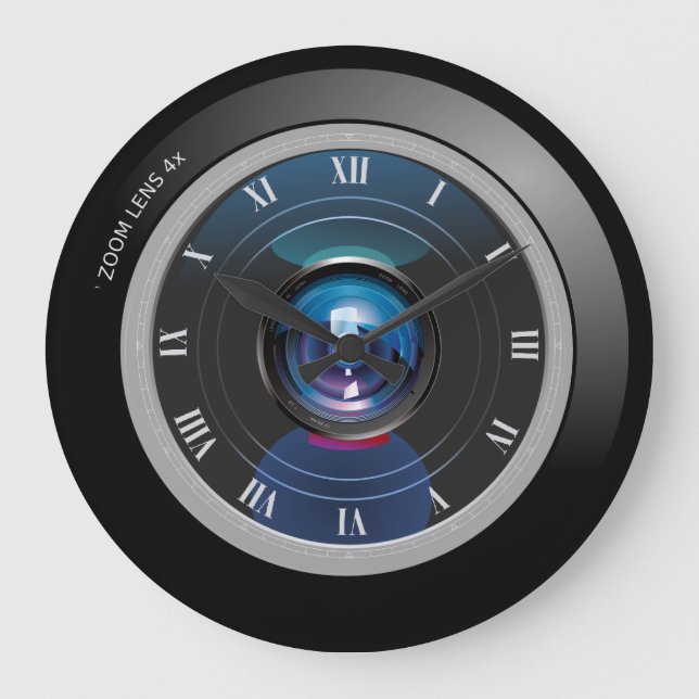 Grande Horloge Ronde Appareil photo Zoom Lens avec chiffres romains (Recto)